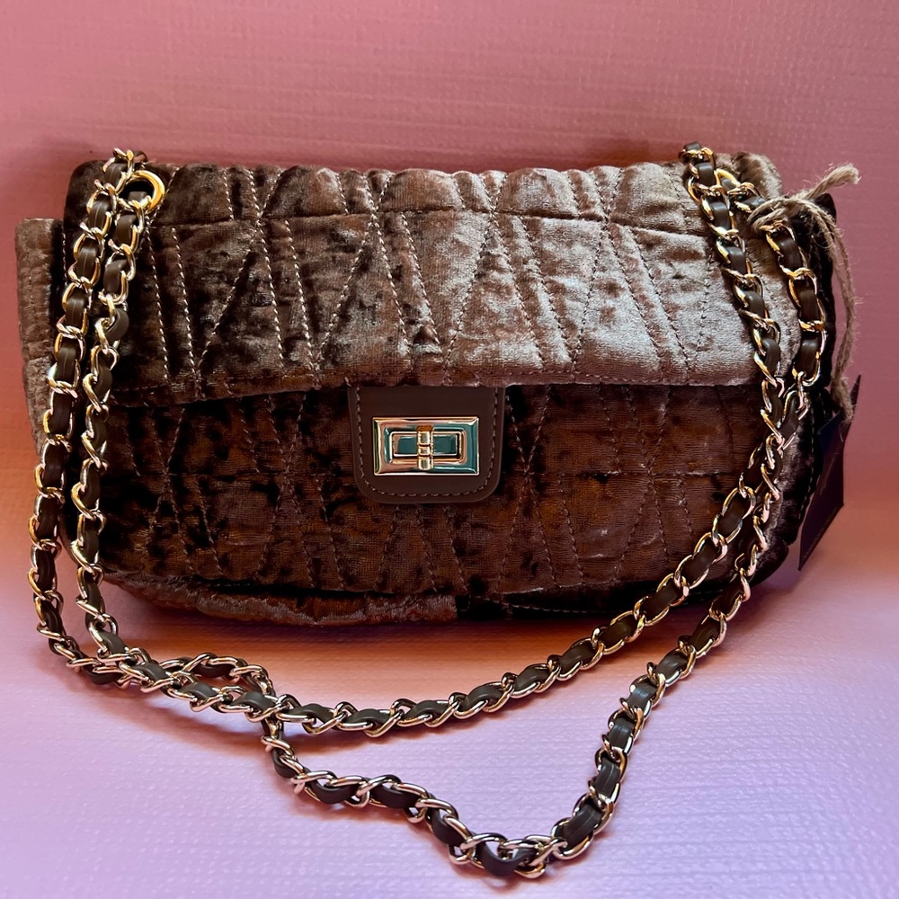 House of Harlow 1960 Quilted Velvet Bag - Brown and Gold